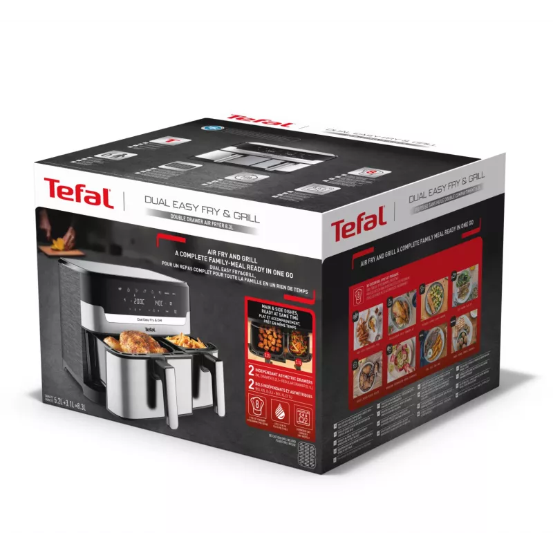 Tefal Dual Easy Fry & Grill EY905D Dviguba 8,3 L 2700 W Karšto oro gruzdintuvė Nerūdijantis plienas