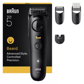 Barzdos kirpimo mašinėlė BRAUN BT5520 — 0,5–20 mm, 40 ilgio pakopų, įkraunama, 120 min baterija, juoda