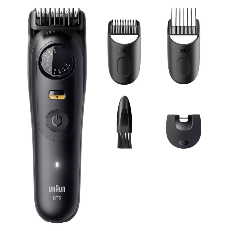 Barzdos kirpimo mašinėlė BRAUN BT5520 — 0,5–20 mm, 40 ilgio pakopų, įkraunama, 120 min baterija, juoda