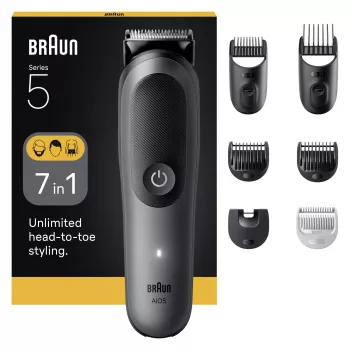 Braun Series 5 AIO5520 All-in-One 7 viename priežiūros rinkinys, belaidis, 14 ilgio pakopų, juodas