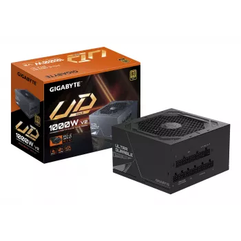GIGABYTE UD1000GM PG5 V2 maitinimo blokas – PCIe Gen 5.1, 80 PLUS Gold, pilnai modulinis, 120 mm ventiliatorius, ATX 3.1 suderinamas, EU kištukas
