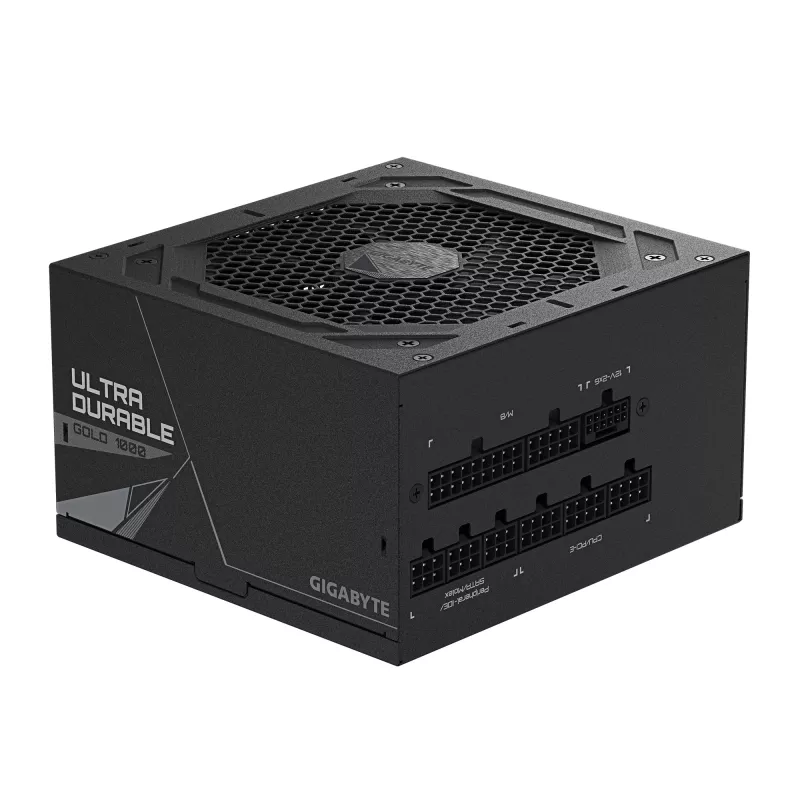 GIGABYTE UD1000GM PG5 V2 maitinimo blokas – PCIe Gen 5.1, 80 PLUS Gold, pilnai modulinis, 120 mm ventiliatorius, ATX 3.1 suderinamas, EU kištukas