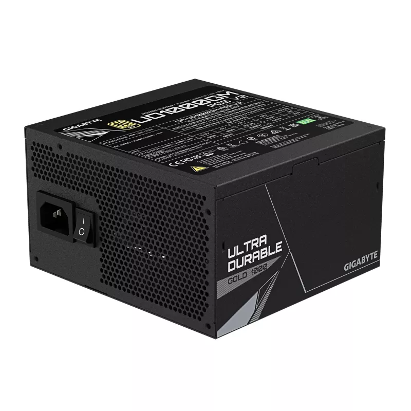 GIGABYTE UD1000GM PG5 V2 maitinimo blokas – PCIe Gen 5.1, 80 PLUS Gold, pilnai modulinis, 120 mm ventiliatorius, ATX 3.1 suderinamas, EU kištukas