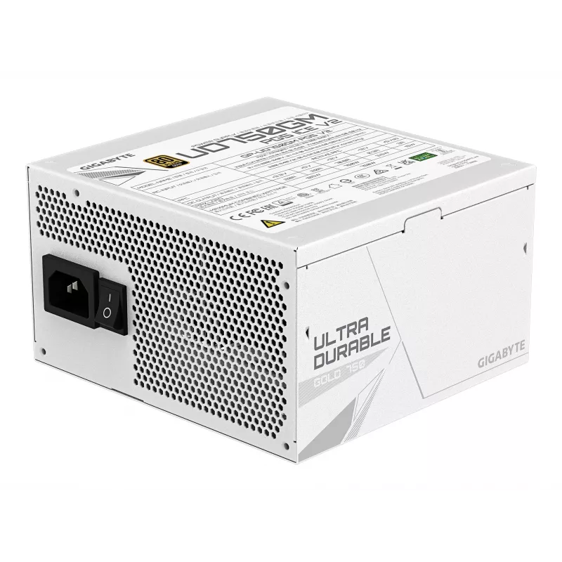 Maitinimo blokas GIGABYTE UD750GM PG5 V2 750W ATX 3.1, 80 PLUS Gold, visiškai modulinis, 8 SATA, 4x (6+2) PCIe, 2x EPS, baltas