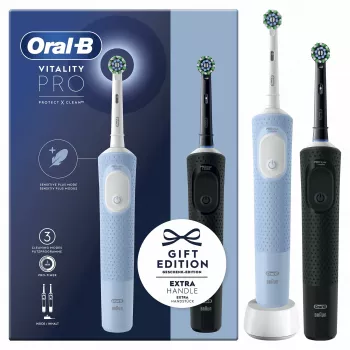 Oral-B Vitality Pro Duo suaugusiųjų sukamoji-osciliuojanti dantų šepetėlis, juoda, mėlyna, balta