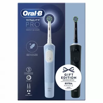 Oral-B Vitality Pro Duo suaugusiųjų sukamoji-osciliuojanti dantų šepetėlis, juoda, mėlyna, balta