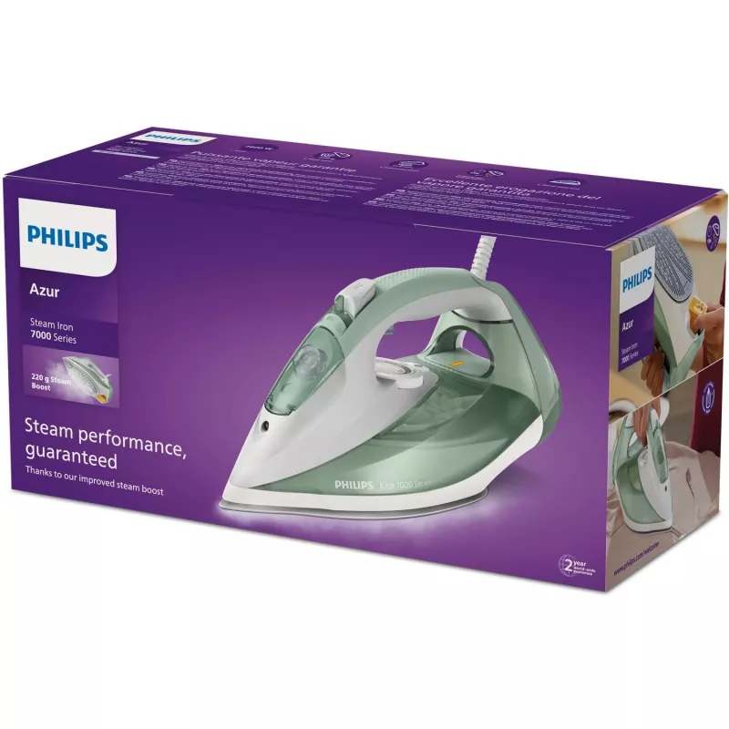 Philips 7000 serijos DST7012/70 lygintuvas su garais, SteamGlide Plus padas, 2600 W, žalia, pilka