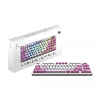 MSI FORGE GK600 TKL WIRELESS VIOLET klaviatūra Gaming USB + Bluetooth QWERTY UK English Rožinė, Violetinė, Balta