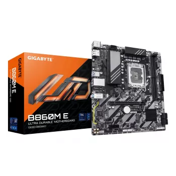 Micro-ATX pagrindinė plokštė GIGABYTE B860M E — LGA 1851, skirta Intel Core Ultra, DDR5 iki 8800 MHz (O.C), 2×PCIe 4.0 M.2, 1GbE