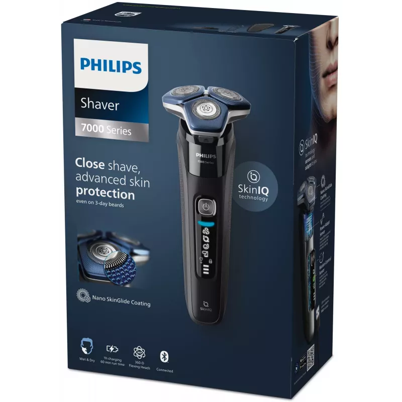Elektrinis rotacinis skustuvas Philips Series 7000 S7886/35 — 3 galvutės, šlapias ir sausas, Li-Ion akumuliatorius, 60 min veikimo laikas, juodas
