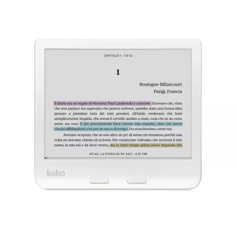 E. knygų skaitytuvas Kobo Libra Colour 7 colių E Ink Kaleido, 32 GB, Wi‑Fi, Bluetooth, atsparus vandeniui, baltas