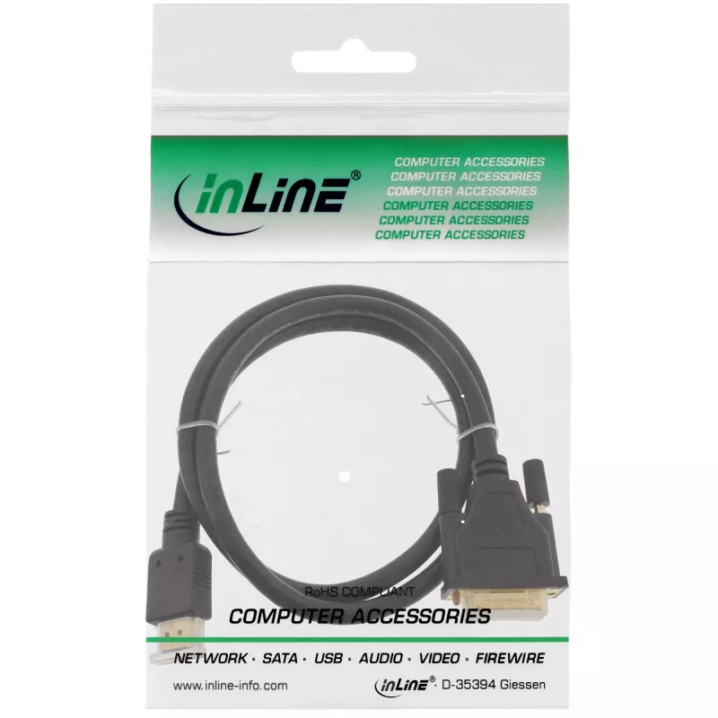 InLine HDMI į DVI laidas, vyriškas / 18+1 vyriškas, auksuotas, 3 m