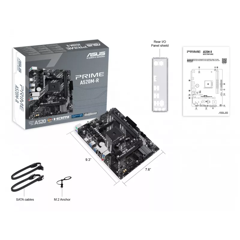 Pagrindinė plokštė ASUS PRIME A520M-R, AMD A520, Socket AM4, micro ATX