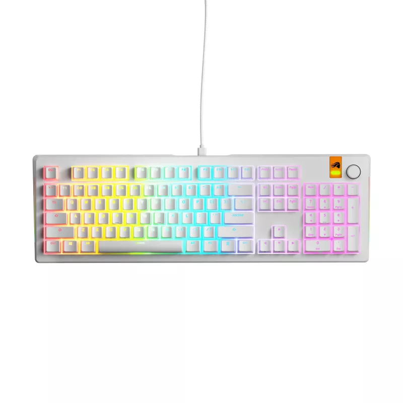 Mechaninė pilno dydžio (100%) laidinė klaviatūra GLORIOUS GMMK 3 HE — balta, USB, QWERTY, RGB