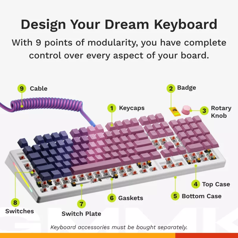 Mechaninė pilno dydžio (100%) laidinė klaviatūra GLORIOUS GMMK 3 HE — balta, USB, QWERTY, RGB