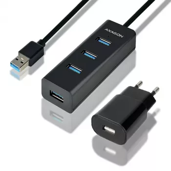 Axagon HUE-S2BP 4x USB 3.0 Įkrovimo USB HUB su 1,2 m laidu ir maitinimo adapteriu