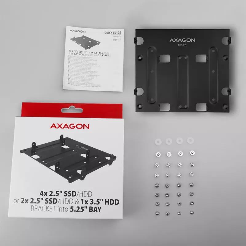 Axagon RHD-435 metalinis laikiklis 4x 2,5 colio arba 2x 2,5 colio HDD/SSD ir 1x 3,5 colio HDD į 5,25 colio lizdą