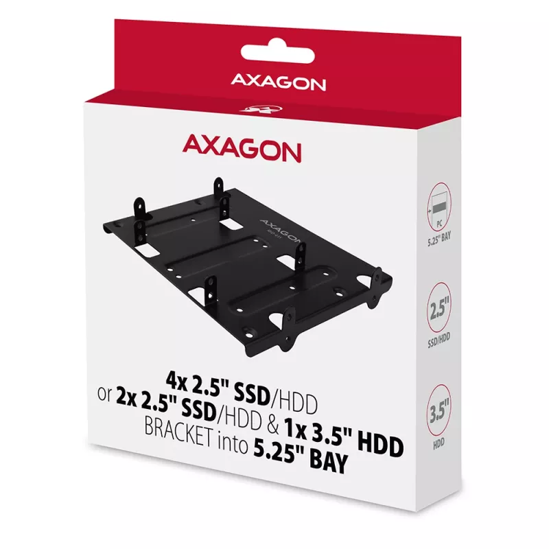 Axagon RHD-435 metalinis laikiklis 4x 2,5 colio arba 2x 2,5 colio HDD/SSD ir 1x 3,5 colio HDD į 5,25 colio lizdą
