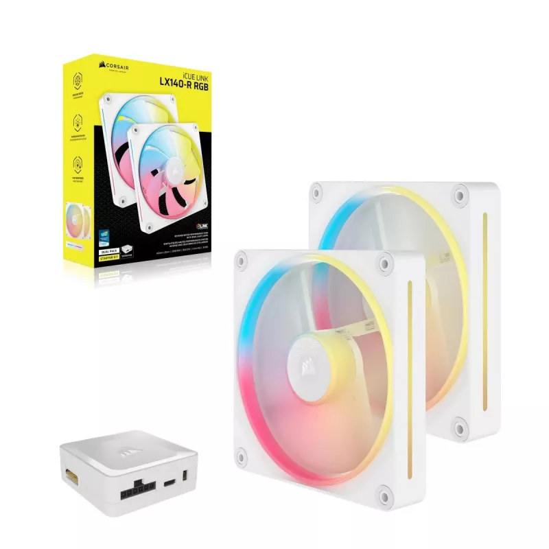 CORSAIR iCUE LINK LX140-R RGB 140 mm PWM Reverse Ventiliatoriaus pradžios rinkinys - Baltas