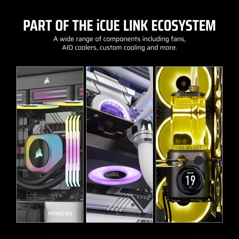 CORSAIR iCUE LINK LX140-R RGB 140 mm PWM Reverse Ventiliatoriaus pradžios rinkinys - Baltas