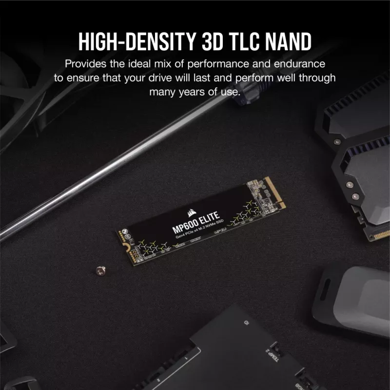 Corsair MP600 Elite CSSD-F1000GBMP600ENH SSD diskas, 1 TB, M.2 2280, PCIe 4.0 x4 NVMe, 3D TLC, 256 bitų AES šifravimas