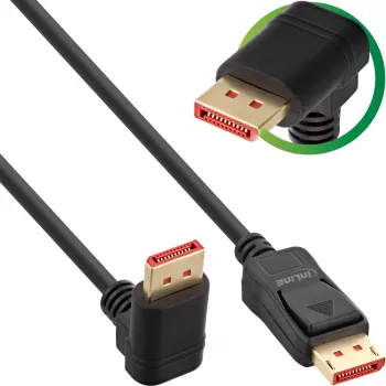 InLine DisplayPort 1.4 laidas, 8K4K, žemyn lenktu kampu, juodas/auksinis, 2m