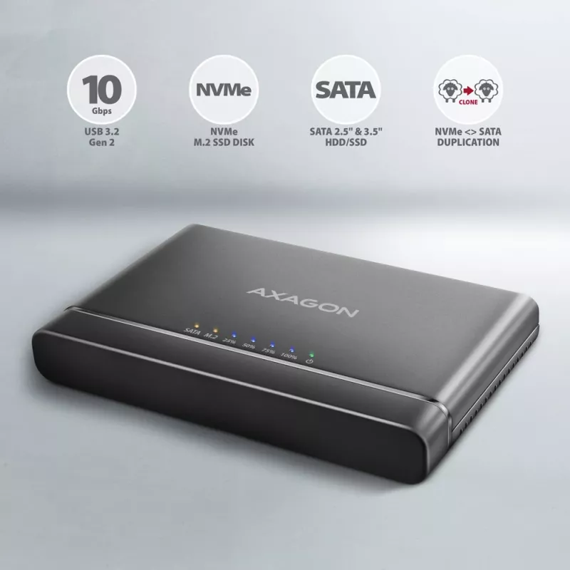 Universalus adapteris Clone Master USB-C Axagon ADSA-CC NVMe M.2 SSD ir SATA HDD