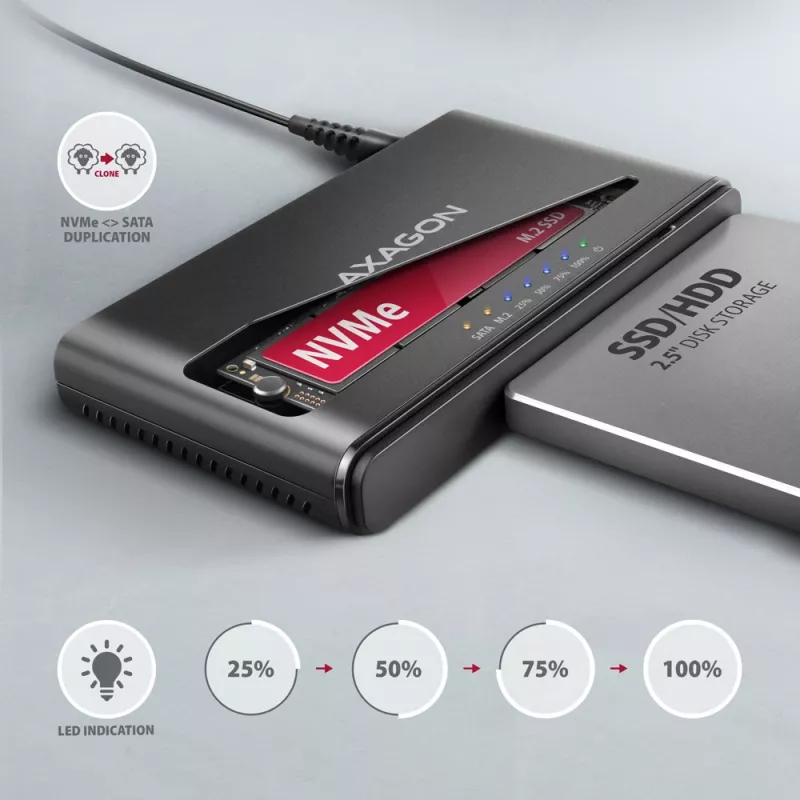 Universalus adapteris Clone Master USB-C Axagon ADSA-CC NVMe M.2 SSD ir SATA HDD
