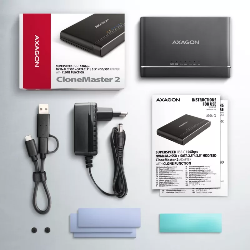 Universalus adapteris Clone Master USB-C Axagon ADSA-CC NVMe M.2 SSD ir SATA HDD