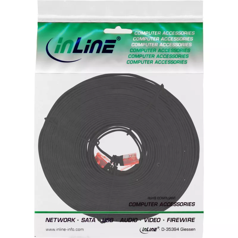InLine Flat Ultraslim Patch Cable U/UTP Cat.6 Gigabit ready juodas 10 m