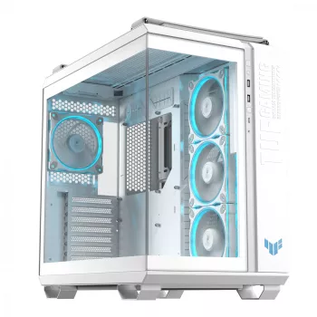 PC dėklas ASUS TUF GAMING GT502 Horizon TG ARGB White — Midi bokštas, ATX, grūdintas stiklas, 4×3,5 colio vietos, maks. GPU 400 mm
