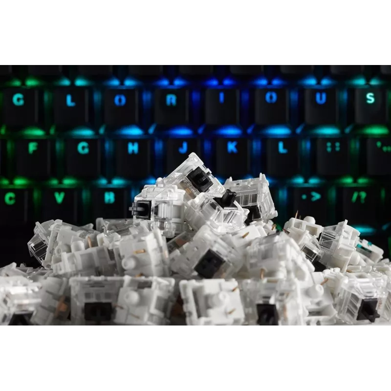 Glorious Gaming Gateron Black jungikliai – tylūs linijiniai, juodi, 120 vnt.