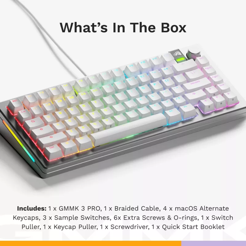 Mechaninė žaidimų klaviatūra GLORIOUS GMMK 3 PRO 75% laidinė USB QWERTY RGB sidabrinė (US)