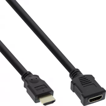 InLine HDMI kabelis, High Speed HDMI, M/F, juodas, auksuoti kontaktai, 5 m