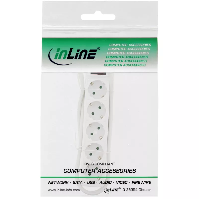 InLine kištukinis lizdas, 5x įžemintas CEE 7/3, baltas, 1,5 m