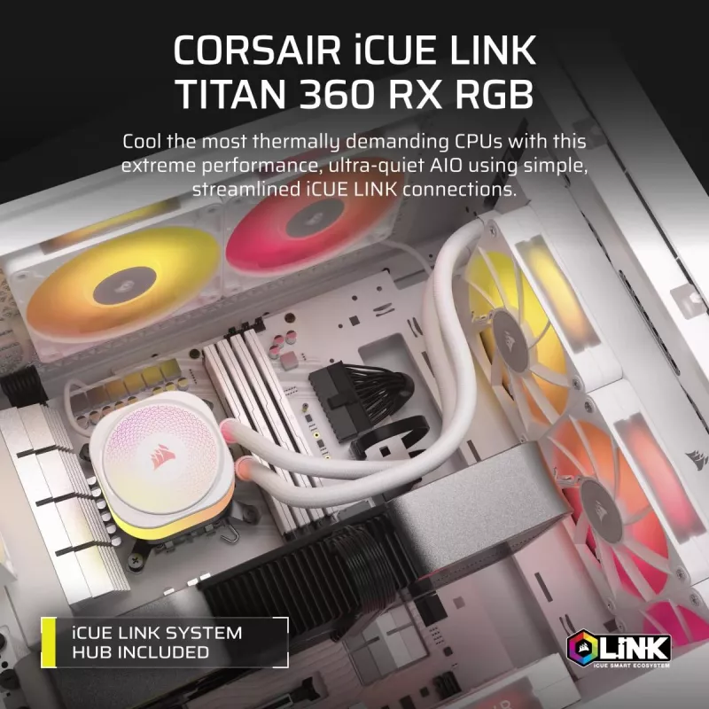 CORSAIR CPU aušintuvas - Icue Link Titan 360 Rx RGB skysčio aušinimo sistema - balta