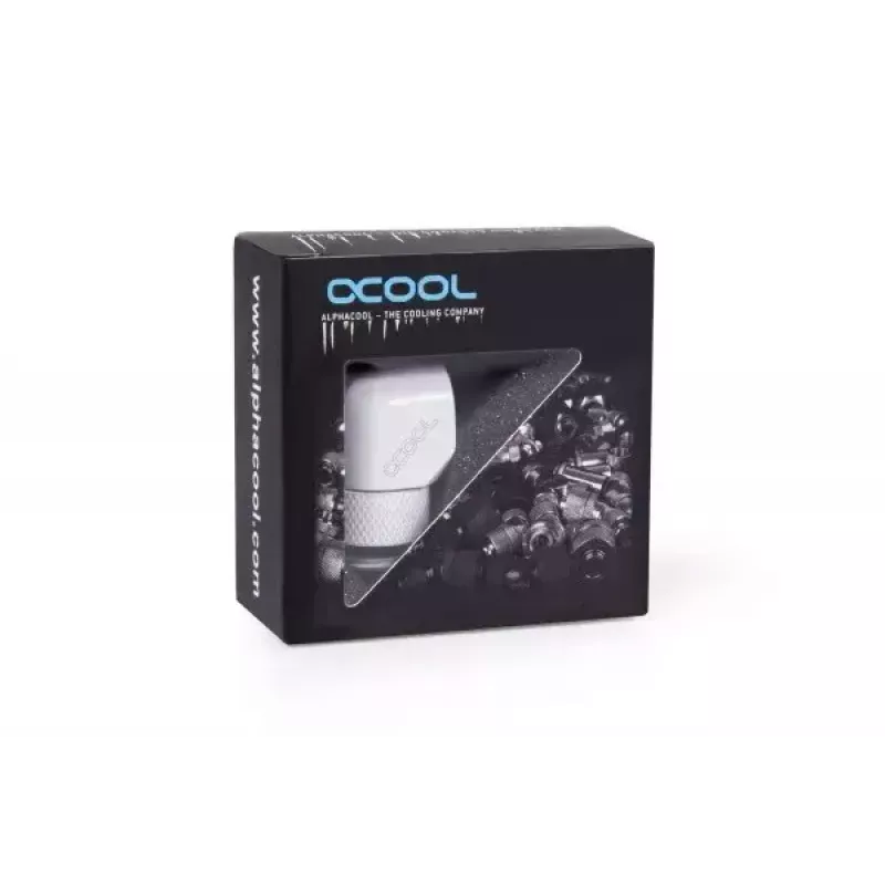 Montavimo komplektas Alphacool Eiszapfen L formos jungtis sukamasis G1/4 išorinis sriegis į G1/4 vidinį sriegį balta