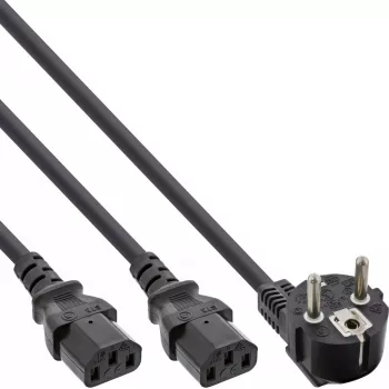 InLine Y formos maitinimo laidas 1x CEE 7/7 kampuotas / 2x 3 kontaktų IEC C13 vyriškas, 1,8 m
