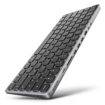 AXAGON HMC-KB-GE, USB 5Gbps centrinis įrenginys su klaviatūra, HDMI 4K/60Hz, 3x USB-A, SD/mSD, garsas, PD 100W, vokiškas išdėstymas