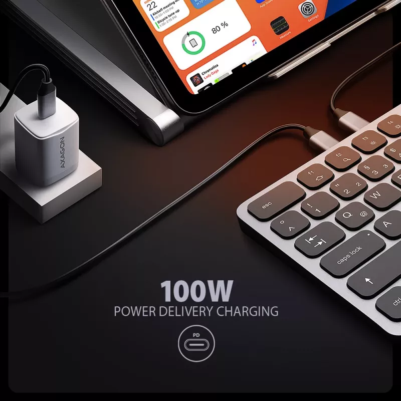 AXAGON HMC-KB-GE, USB 5Gbps centrinis įrenginys su klaviatūra, HDMI 4K/60Hz, 3x USB-A, SD/mSD, garsas, PD 100W, vokiškas išdėstymas