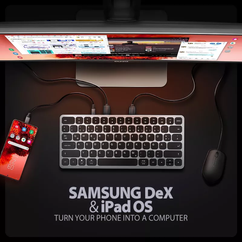 AXAGON HMC-KB-GE, USB 5Gbps centrinis įrenginys su klaviatūra, HDMI 4K/60Hz, 3x USB-A, SD/mSD, garsas, PD 100W, vokiškas išdėstymas