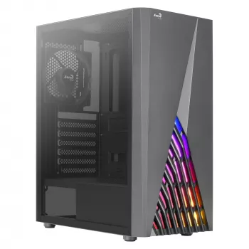 Aerocool DELTABKV1 ATX kompiuterio korpusas RGB priekiu, pilnas šoninis langas, 12cm ventiliatorius, juodas