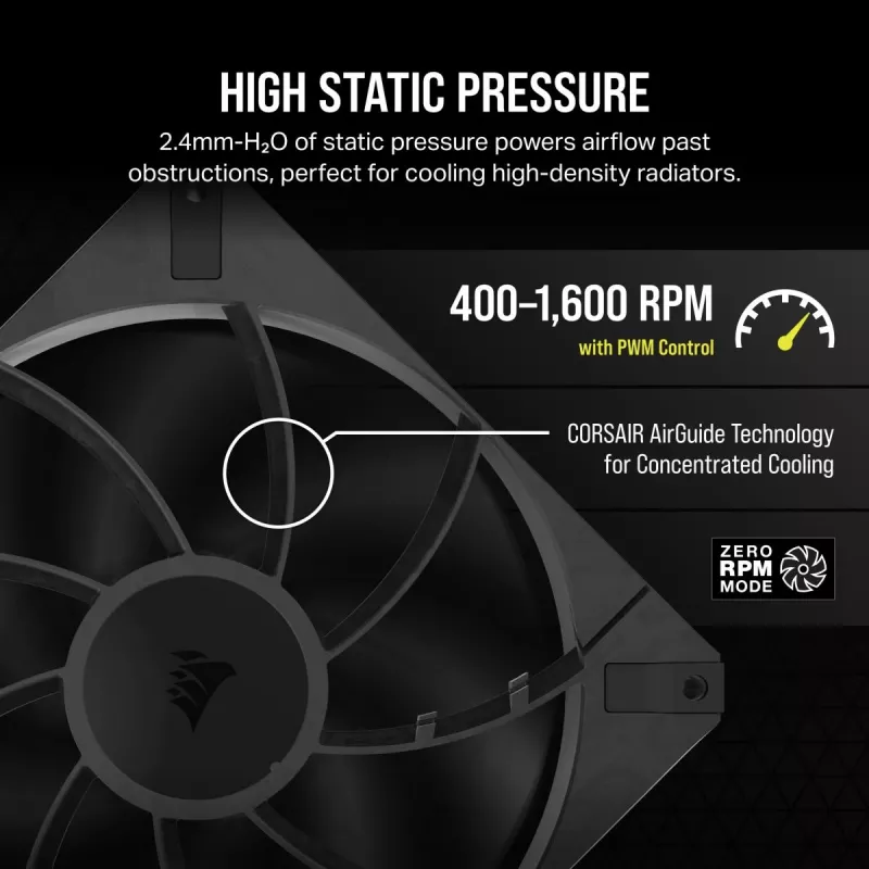 CORSAIR RS140 MAX 140 mm ventiliatorius (vienas) - juodas
