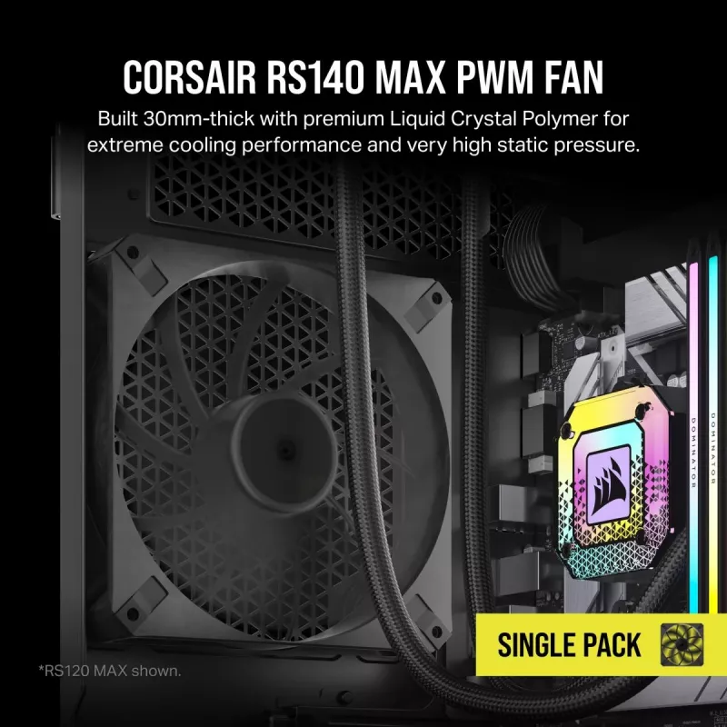 CORSAIR RS140 MAX 140 mm ventiliatorius (vienas) - juodas