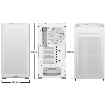 Korpusas be quiet! PURE BASE 501 Airflow Midi Tower Baltas — ATX, 3×140mm priekyje, 1×140mm gale, 5×2,5 colio, 2×3,5 colio, USB‑C, PWM palaikymas
