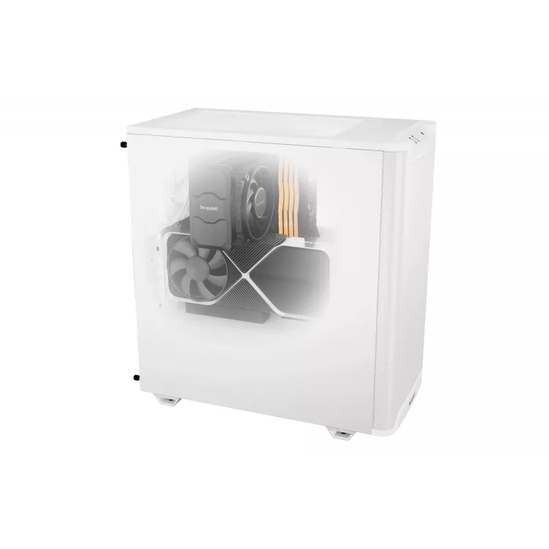 Korpusas be quiet! PURE BASE 501 Airflow Midi Tower Baltas — ATX, 3×140mm priekyje, 1×140mm gale, 5×2,5 colio, 2×3,5 colio, USB‑C, PWM palaikymas
