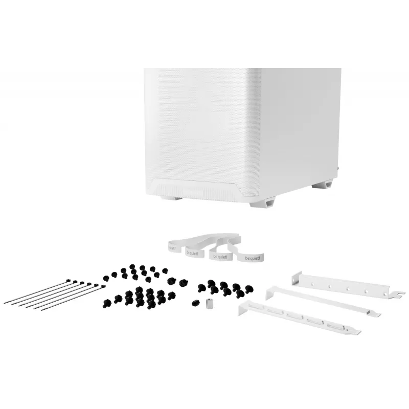 Korpusas be quiet! PURE BASE 501 Airflow Midi Tower Baltas — ATX, 3×140mm priekyje, 1×140mm gale, 5×2,5 colio, 2×3,5 colio, USB‑C, PWM palaikymas