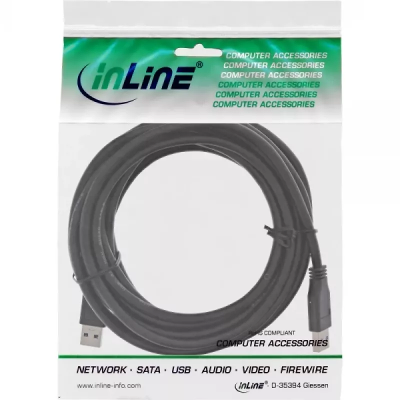 InLine USB 3.2 Gen.1 laidas Type A kištukas / A kištukas, juodas, 5 m