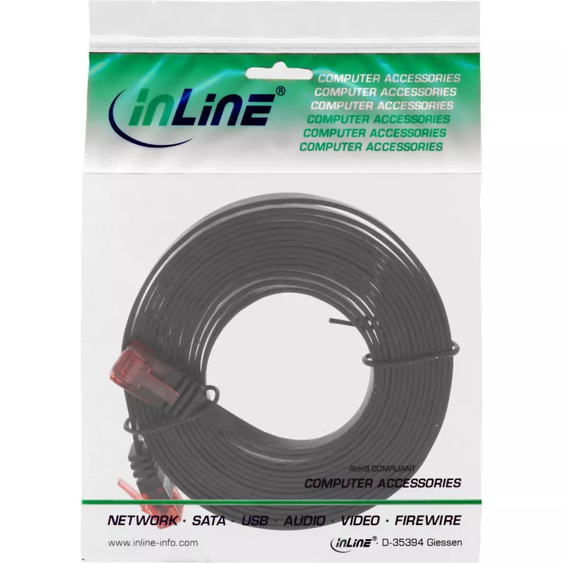 InLine Flat Ultraslim Patch Cable U/UTP Cat.6 Gigabit ready juodas 1 m