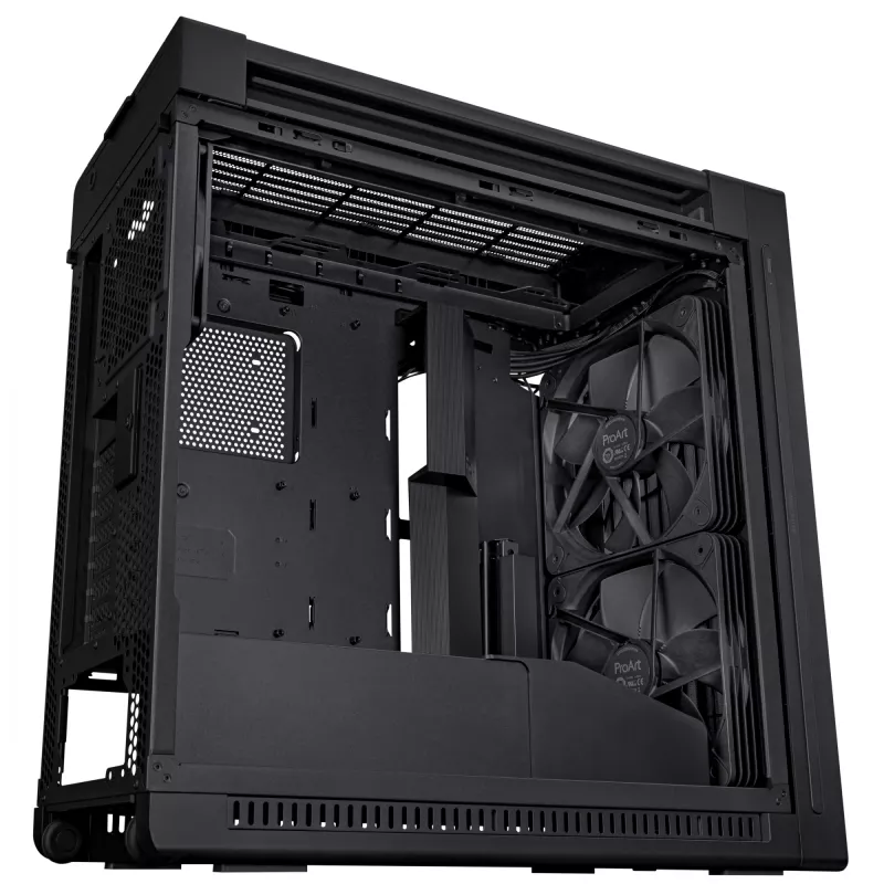 PC korpusas ASUS ProArt PA602 Midi Tower Juodas — ATX/EATX, grūdintas stiklas, 2x200mm priekiniai ventiliatoriai, 360mm viršutinis radiatorius, GPU iki 450mm